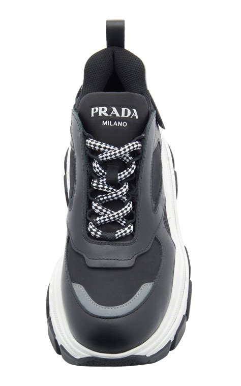 prada leather and rubber platform sneakers|Prada designer high top sneakers.